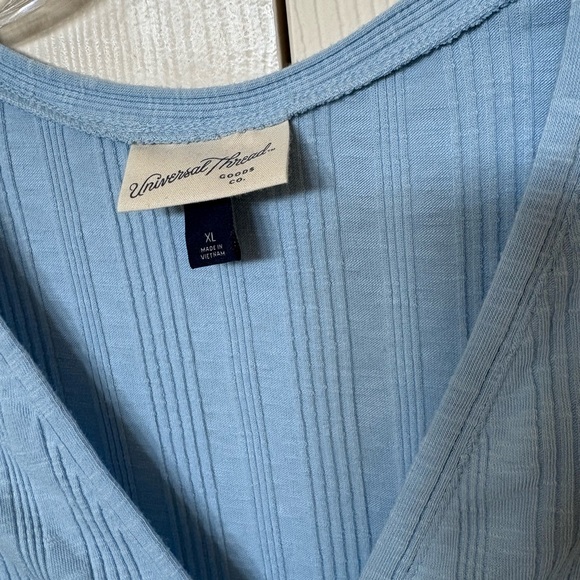 Universal Thread Blue Ribbed V-Neck Blouse - Picture 2 of 3